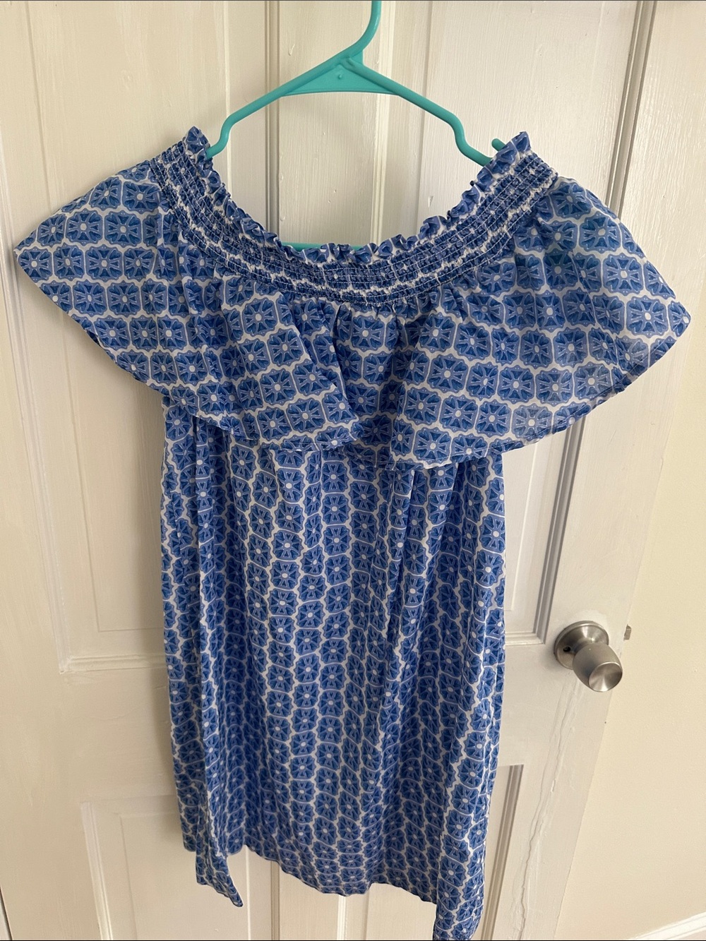 Vineyard Vines Blue Patterned Off-Shoulder Dress